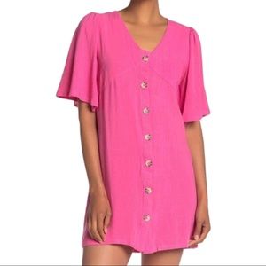 Good Luck Gem bright Pink button up casual light weight cover up dress Large